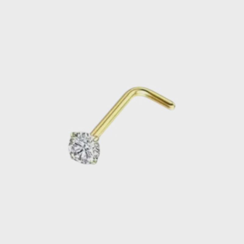 Gold-colored Nose Piercing Transparent Zirconia – L-Bar