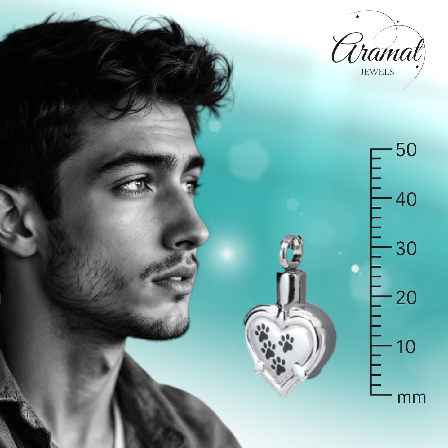 Pendentif empreinte de patte en forme de cœur – Réconfort et souvenir