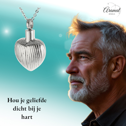 Silver-colored heart pendant – stripes & memory