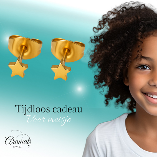 Mini star stud earrings gold color steel – 3mm