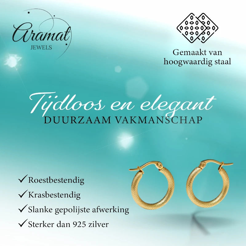 Goudkleurige RVS Hoepeloorbellen met Textuur - 18 mm