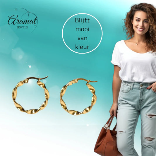 Golden Glamour Twisted Earrings - Twisted Hoops