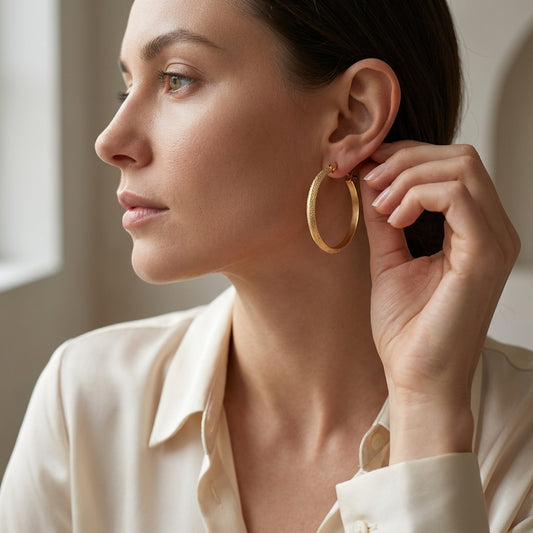 Goudkleurige Matte RVS Oorringen Sandblasted - 32 mm