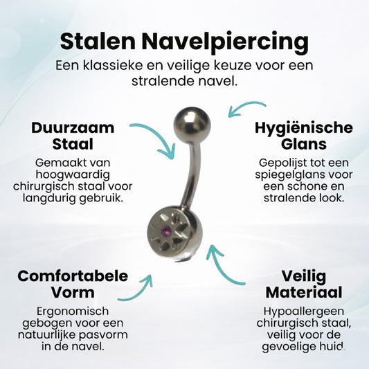 Piercing nombril en acier avec étoile en zircon violet