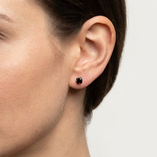 Boucles d'oreilles – Acier inoxydable couleur or rose avec zircon noir carré (3 mm)