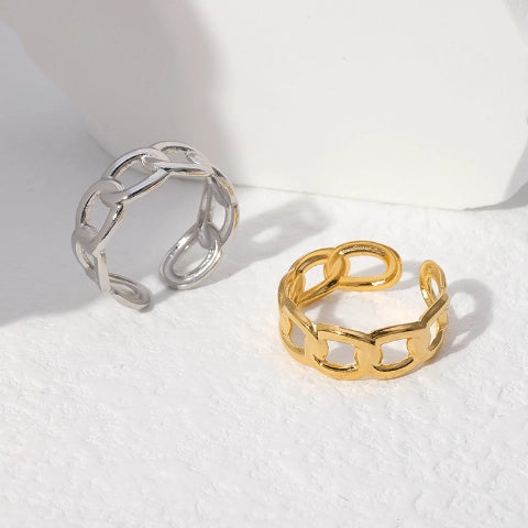 Open Ring Schakel Motief: Gladde en Fijne Schakelband (8 mm)