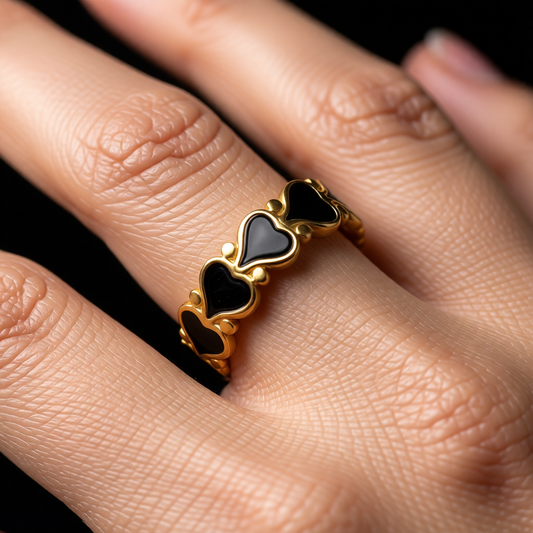 Open Ring RVS met Hartjes Motief en Emaille (6 mm)