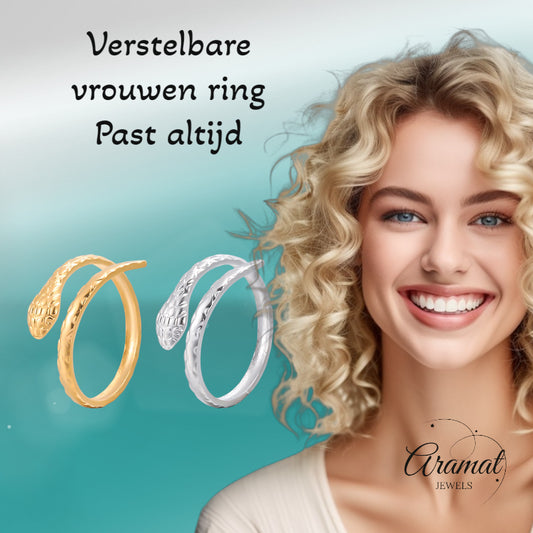 Verstelbare Slangenring van RVS - Cobra Design (13 mm)