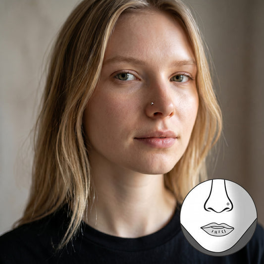 Silver-colored nose piercing with steel balls