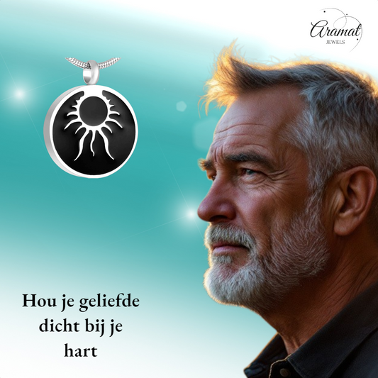 Round ash pendant tribal design – steel & enamel