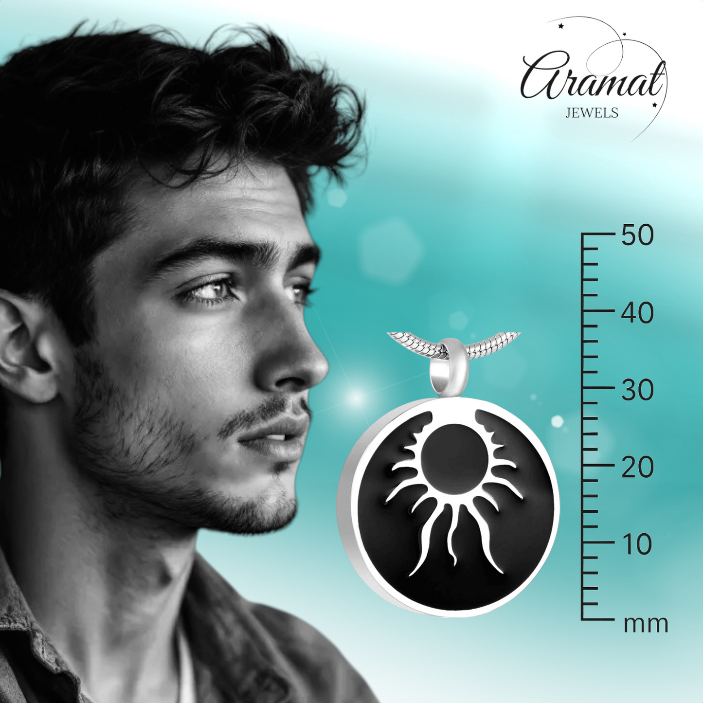 Pendentif rond en frêne, motif tribal – acier et émail
