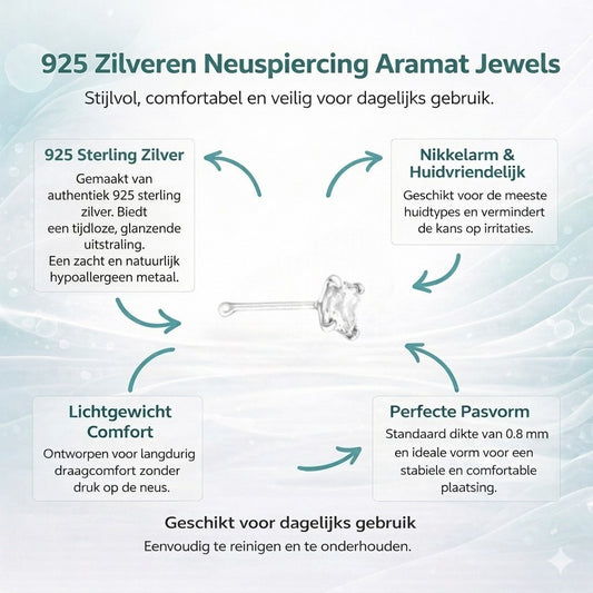 Aramat Jewels sterling silver nose stud with a 3mm clear cubic zirconia stone.