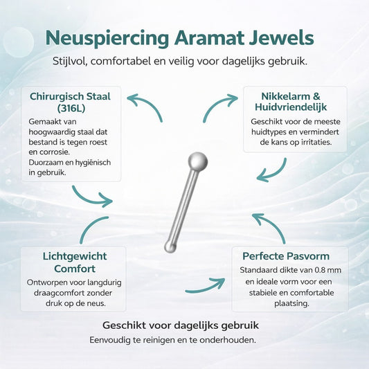 Aramat Jewels silver-colored steel nose piercing with 2mm balls for daily wear.