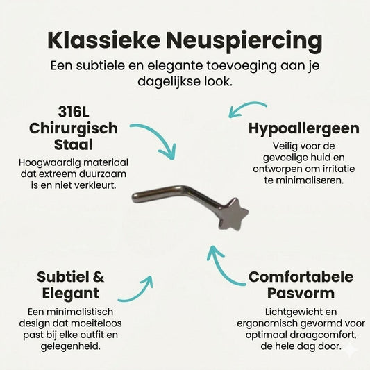 Aramat Jewels silver-tone steel L-shaped nose piercing with a small 2.5mm star charm.