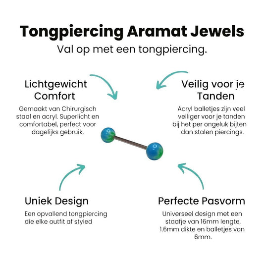 Aramat Jewels blue and green weed leaf tongue piercing made of surgical steel.