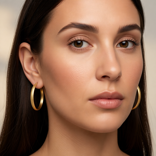 Goudkleurige Matte RVS Oorringen Sandblasted - 30 mm