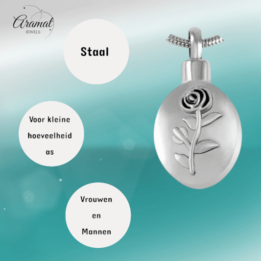 Ashanger Ovaal met Roos - Zilverkleurig RVS - hang566 - Gedenkhangers kopen# - 30mm - alles - ashangers