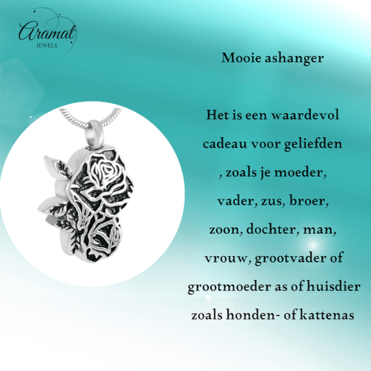 Ashanger Roos - Zilverkleurig RVS - 30x20 mm - hang533 - 9334 - Gedenkhangers kopen# - 30mm - alles - ashangers