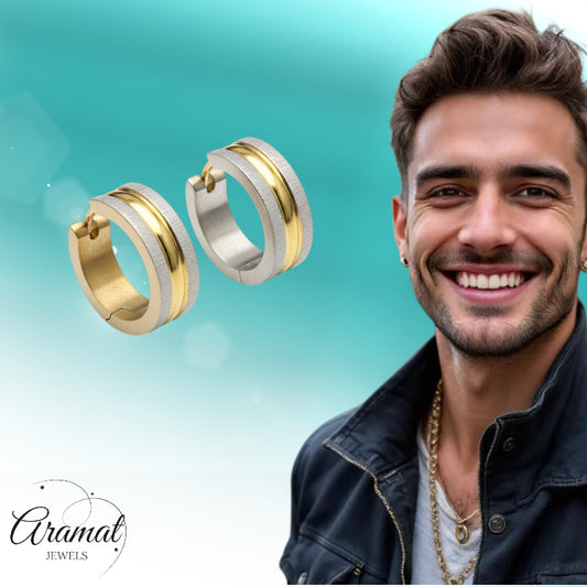 Boucles d'oreilles – Acier inoxydable bicolore mat argent/or (20 x 7 mm)