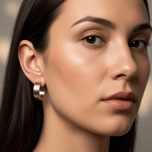 Bicolor RVS Huggie Oorringen met Brede Gouden Streep 20mm - Aramat Jewels - Oorringen - cadeautip