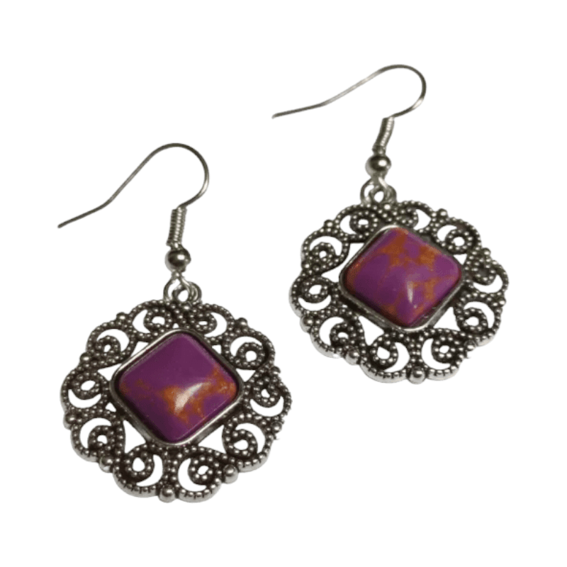 Boho Oorhangers met Paarse Gemarmerde Steen - oor6026 - Oorhangers kopen# - 45mm - alles - bali