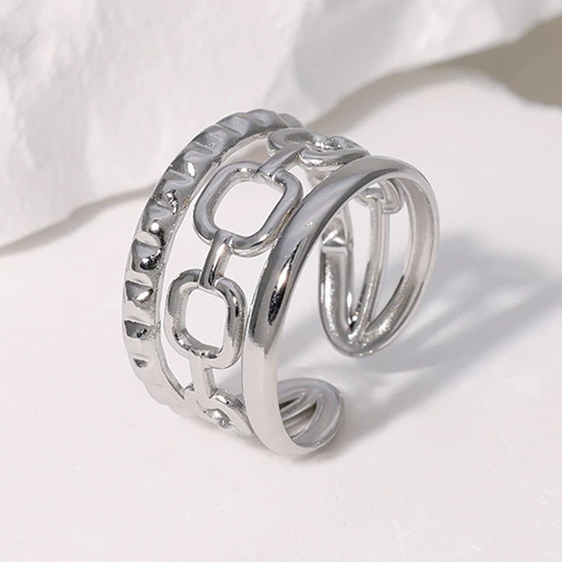 Damesring Verstelbaar β Open Ring met Gladde, Schakel & Bewerkte Lijn β One Size - ring310 - 161701 - Ringen kopen