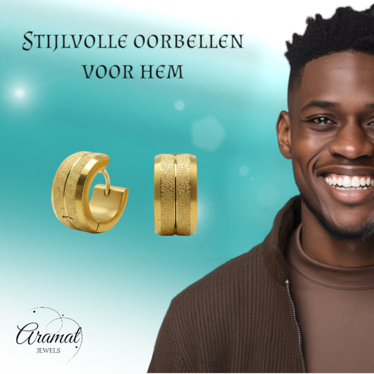 Boucles d'oreilles – Rayures en acier doré sablé (13 x 7 mm)