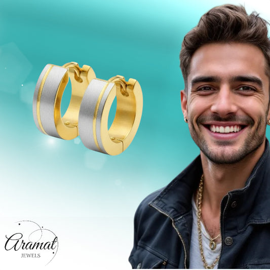 Boucles d'oreilles créoles – Acier inoxydable bicolore argent mat/or (13 mm)