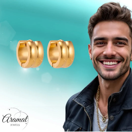 Hoop Earrings - Steel Single Stripe Gold-Colored (13mm)