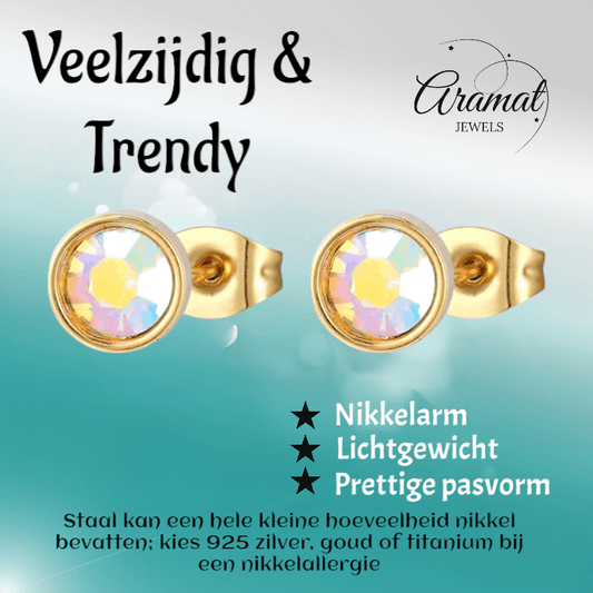 Goudkleurige AB kristallen oorbellen β 8 mm - oor4117 - Oorbellen kopen# - 8mm - AB - AB Transparant