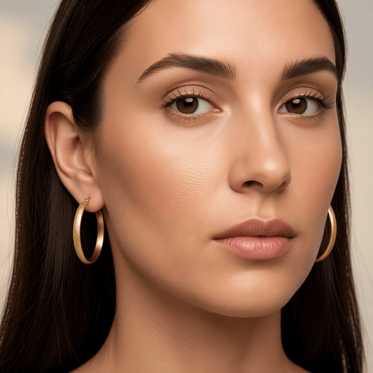 Goudkleurige Matte RVS Oorringen Sandblasted - 30 mm - Aramat Jewels - Oorringen - cadeautip