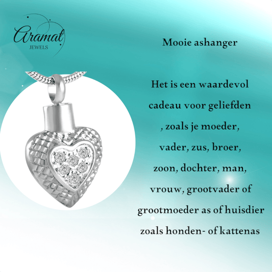 Hart ashanger met ruitjes en zirkonia – zilverkleur - Aramat Jewels - Gedenkhangers - cadeautip