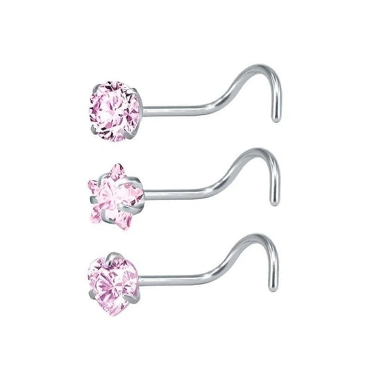 Steel Nose Piercing with Pink Zirconia