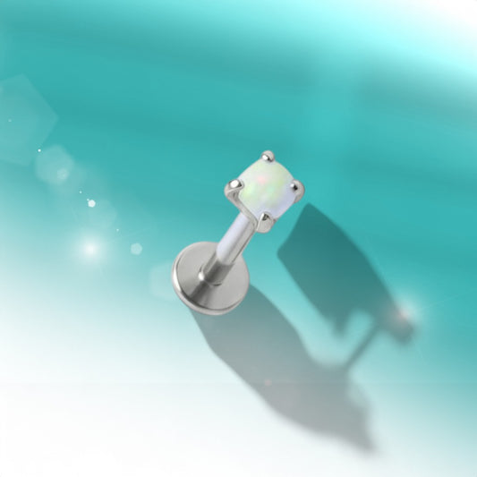 Helix Tragus Piercing Silver White Opal 6mm 3mm