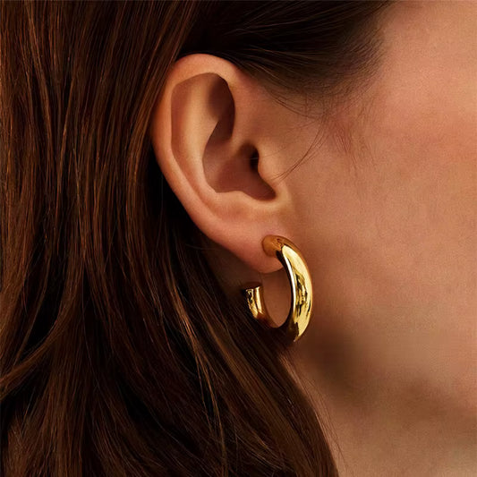 Massieve Halve Oorringen Glad RVS 25x8mm