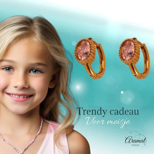 Mini Oorringen Goudkleurig – Roze Zirkonia – 15mm - oor6332 - 642324 - Oorringen kopen# - 15mm - alles - cadeau