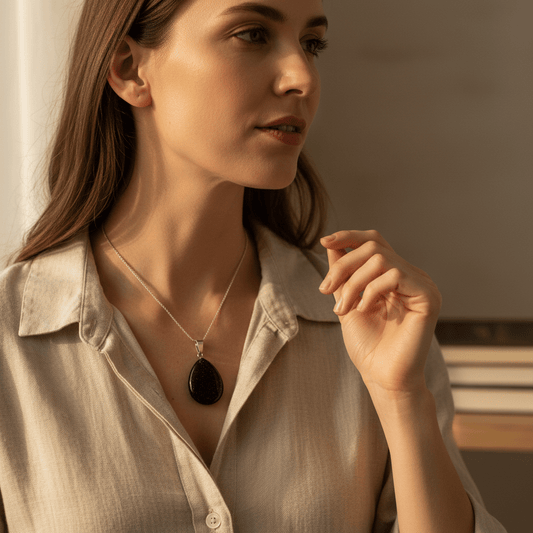 natuursteenhanger Druppel Zandsteen blauw - Aramat Jewels - Hangers - cadeautip