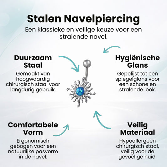 Steel Blue Opal Sun Navel Piercing with Sun