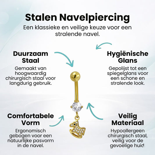 Piercing au nombril élégant en forme de cheval à bascule doré