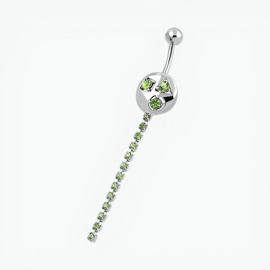 Piercing nombril en strass vert couleur argent