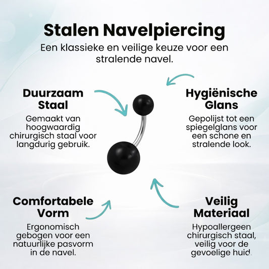 Piercing nombril en acier acrylique noir avec acier