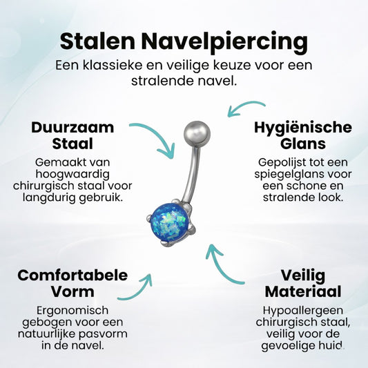 Silver-colored Blue Opal Belly Button Piercing