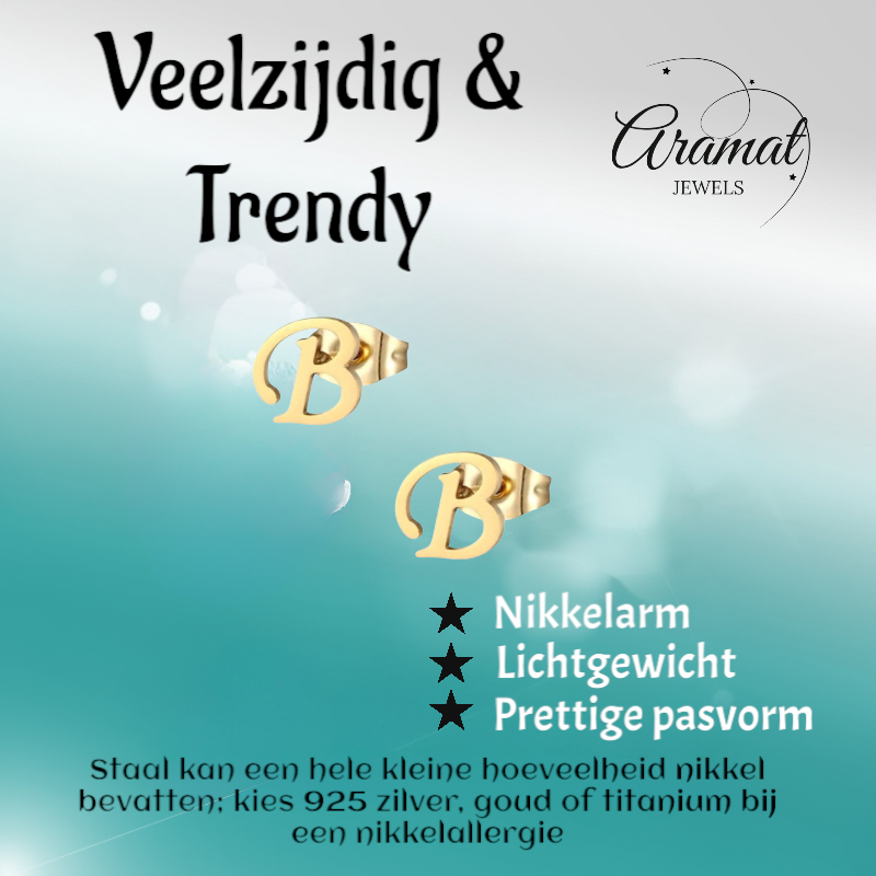 Gold-colored stainless steel ear studs Letter B