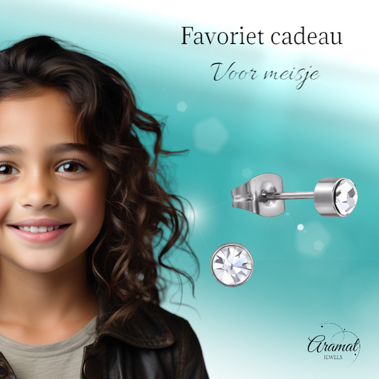 Transparent crystal stud earrings – 4mm silver stainless steel