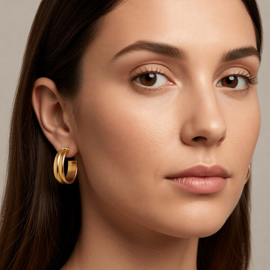 Oorbellen β 23mm Half - Hoop 2 Strepen RVS Goudkleur Dames - Aramat Jewels - Oorringen - cadeautip