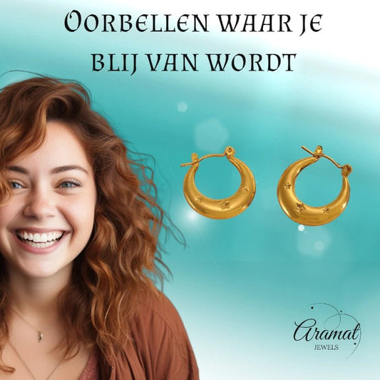 Oorringen met sterren - goudkleurig - rvs - 22x20mm - oor6403 - 789977 - Oorringen kopen# - 22mm - alles - cadeau