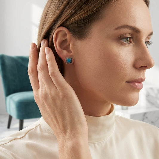 Oorstekers – Echt Zilver Bali Design Vierkant Blauw Emaille Glitter 6mm - Aramat Jewels - Oorbellen - cadeautip