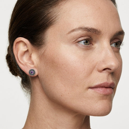 Oorstekers – Sterling Zilver Bali Etnisch Paars Kristal 6mm Dames - Aramat Jewels - Oorbellen - cadeautip