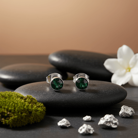 Oorstuds – Staal Kristal Groen Zilverkleur (5mm) - Aramat Jewels - Oorbellen - cadeautip