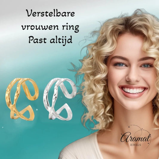 Open Ring Gehamerd Staal (RVS Verstelbaar) - Aramat Jewels - Ringen - cadeautip